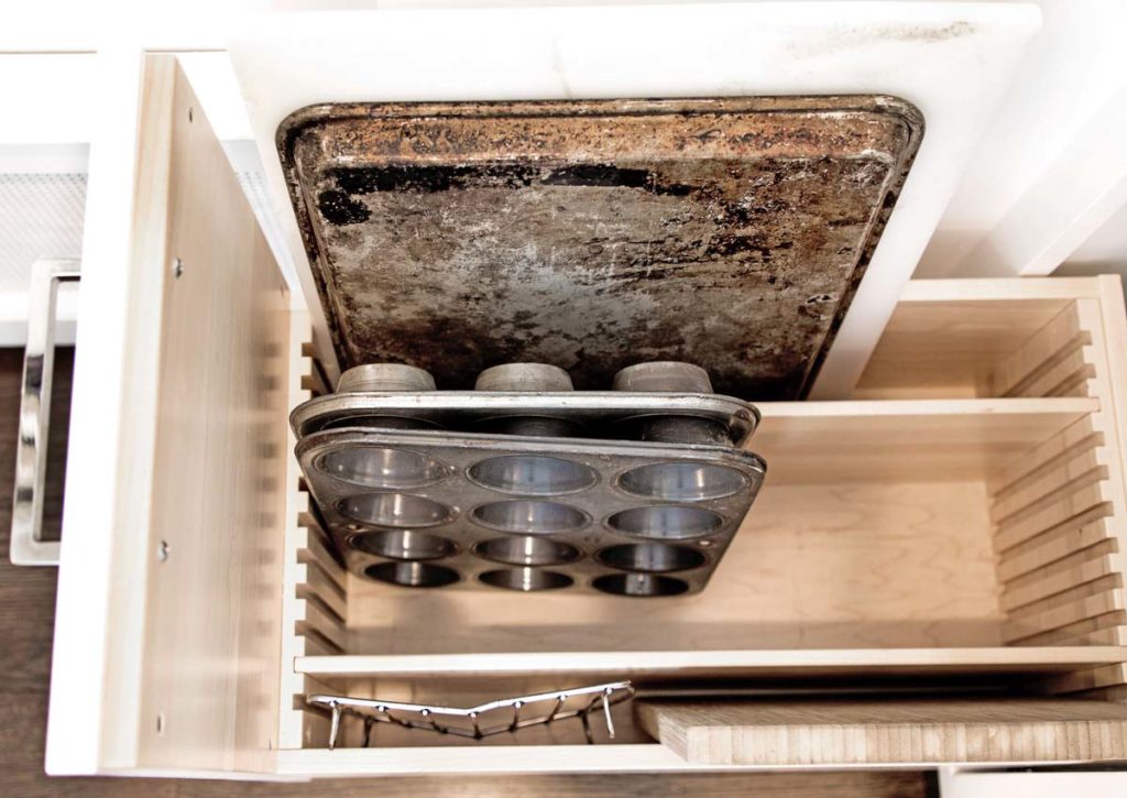 sheet pan storage in kitchen