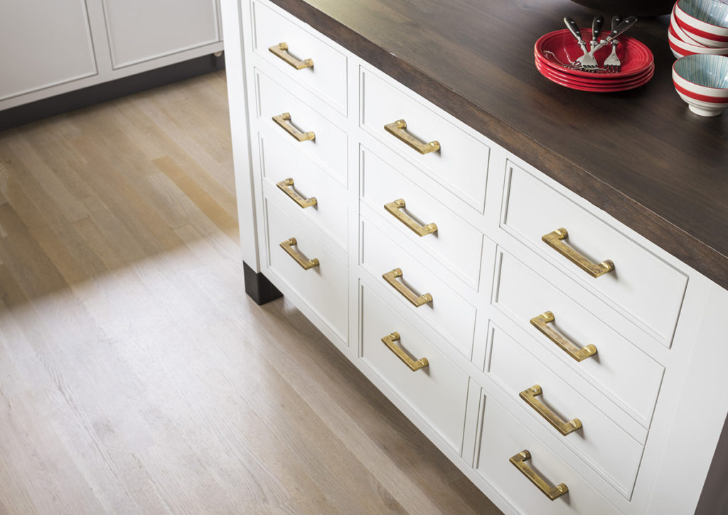 brass drawer pulls in kitchen