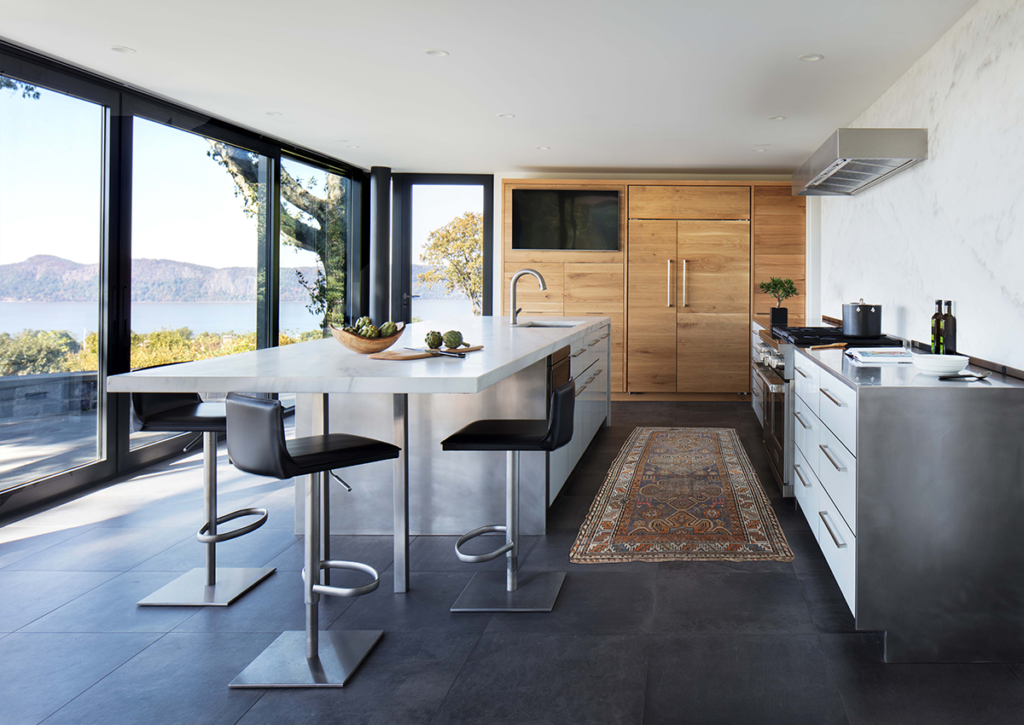 contemporary kitchen with river views