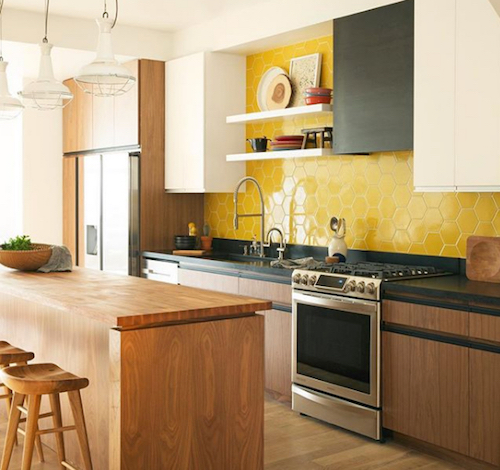 yellow and wood kitchen