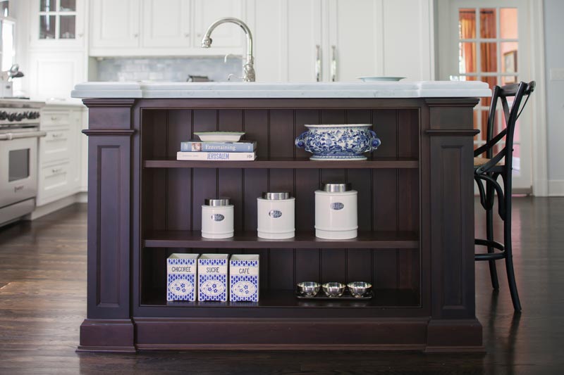 wood kitchen island with shelves