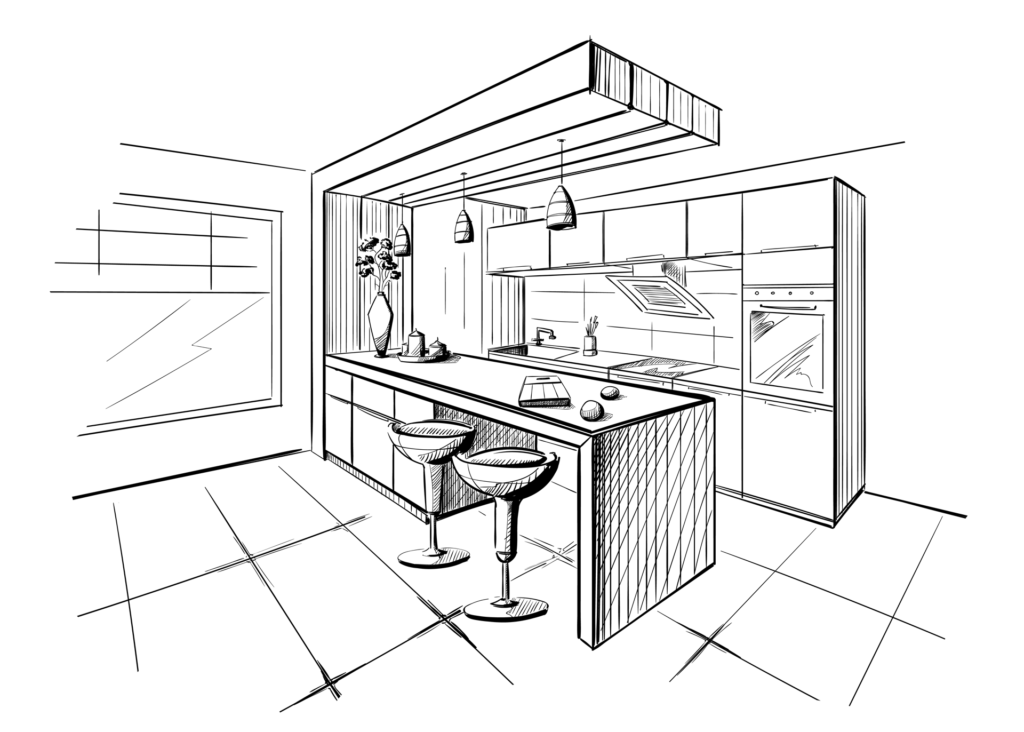 drawing of kitchen