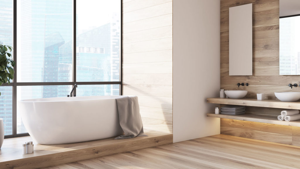 contemporary bathroom with soaking tub