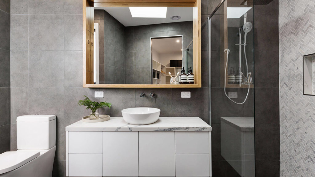 contemporary gray and white bathroom
