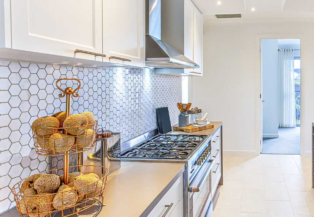 gray and white kitchen