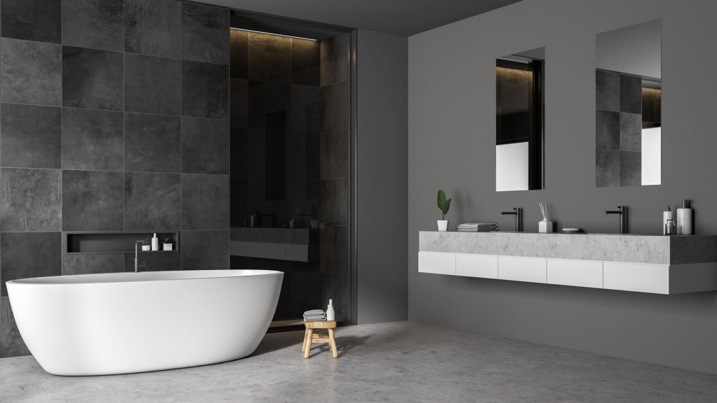 contemporary gray and white bathroom