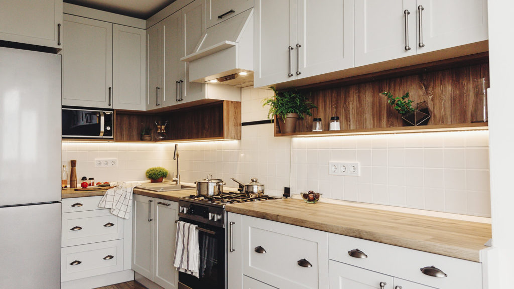 white and wood kitchen