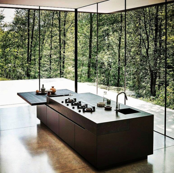 kitchen surrounded by greenery
