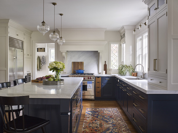 navy and white traditional kitchen