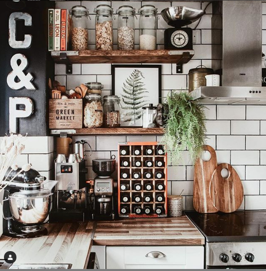 black and white eclectic kitchen