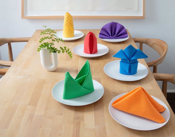 rainbow colored napkins on table