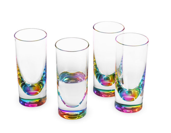 rainbow colored water glasses