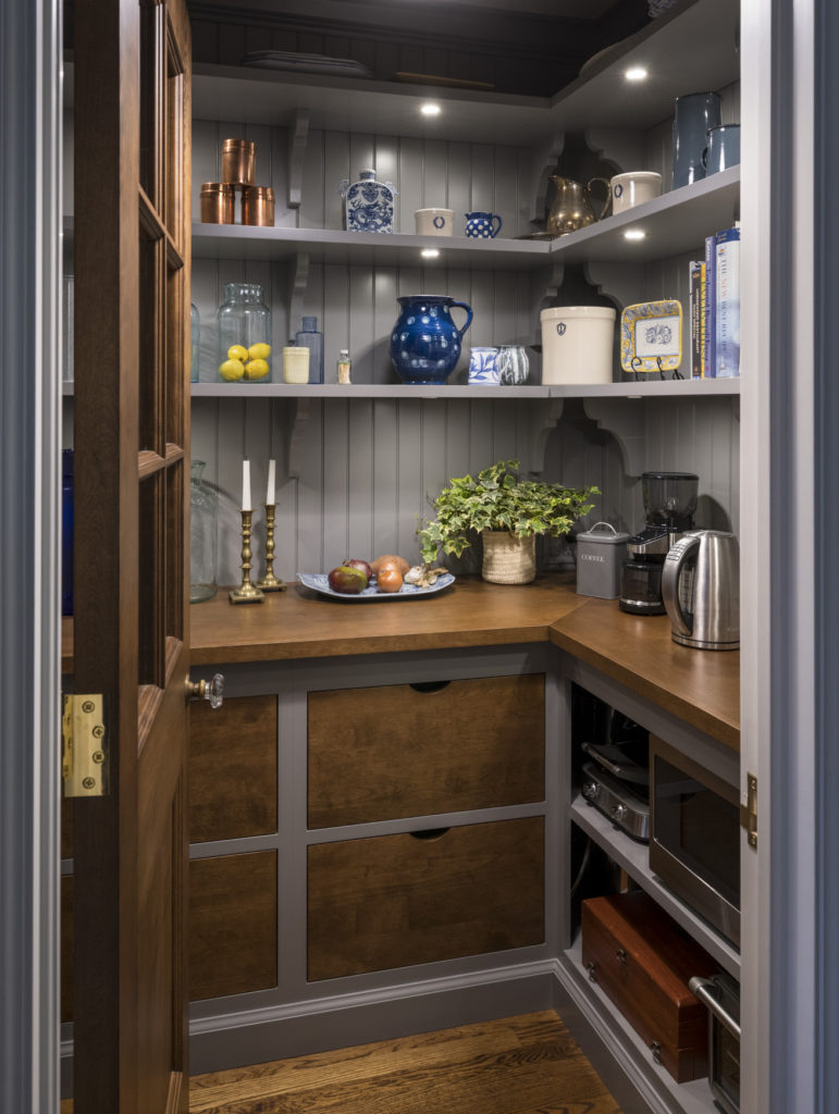 wood and gray pantry