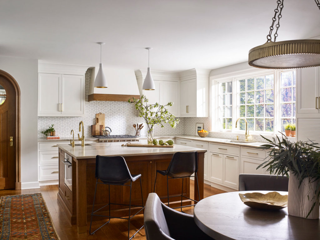 wood and white tudor kitchen