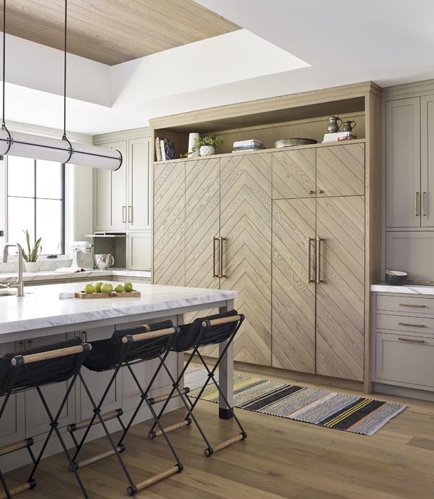 paneled kitchen cabinets and refrigerator