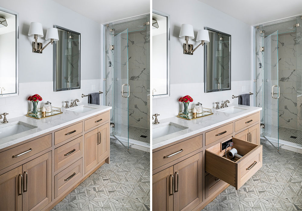 transitional light wood and gray bathroom