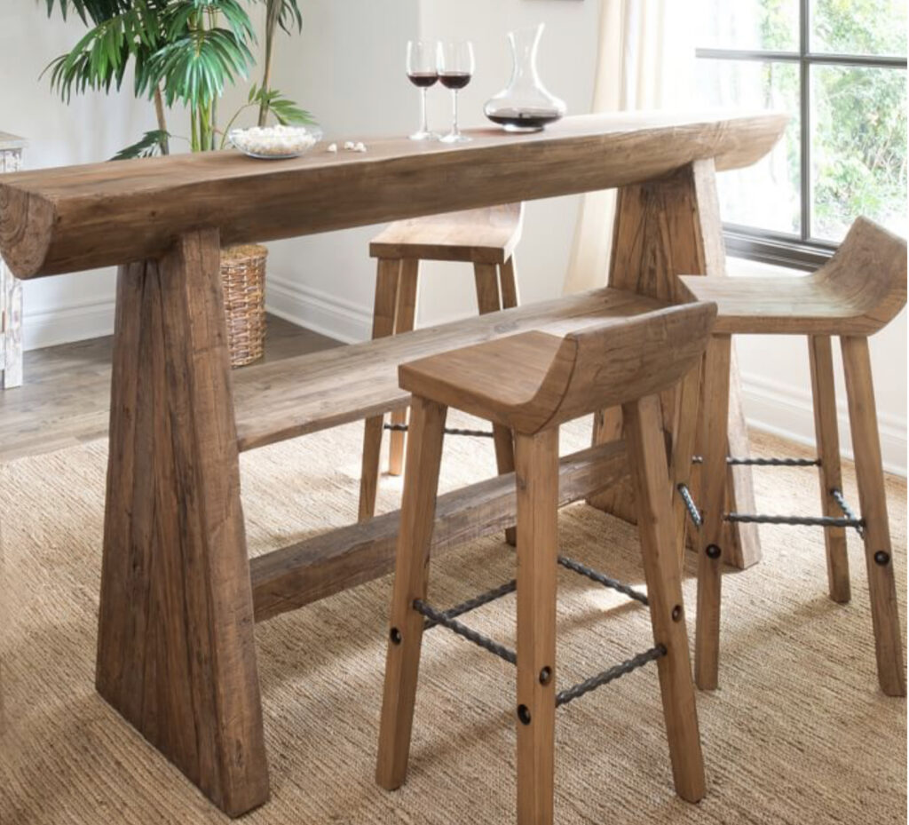 wood high top table with stools