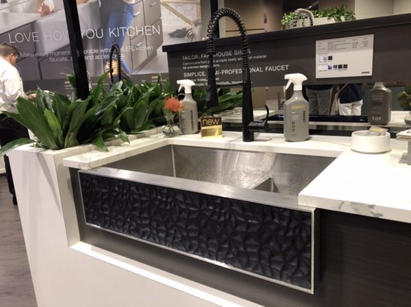 farmhouse sink with detail in the front