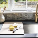 kitchen sink and cutting board