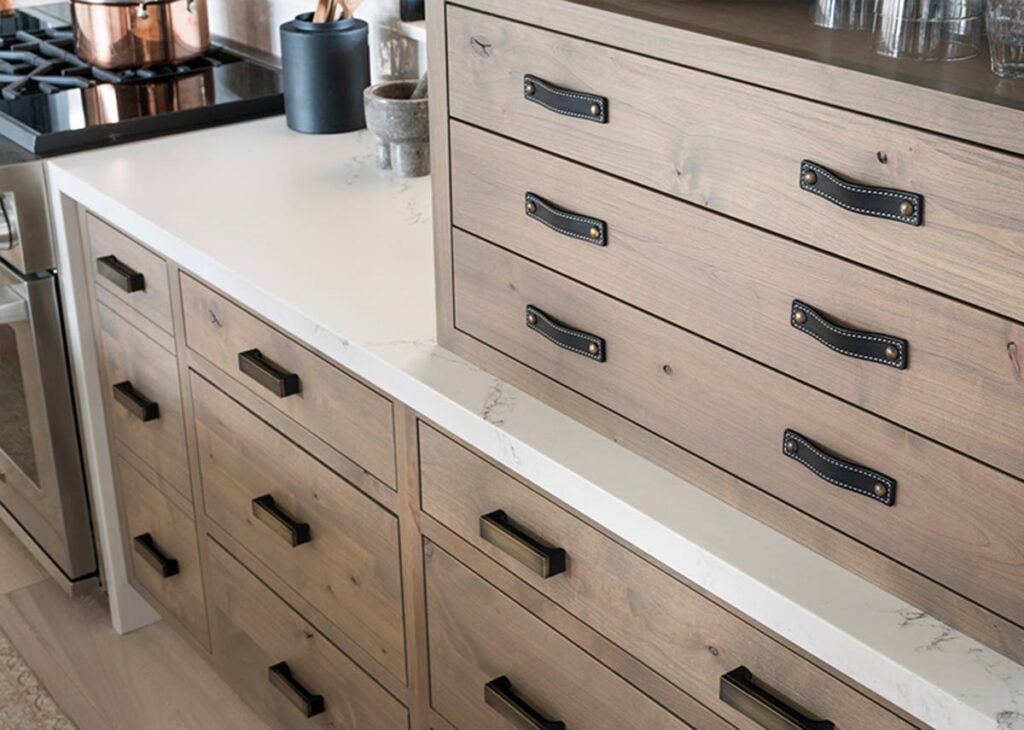 kitchen drawers with leather pulls
