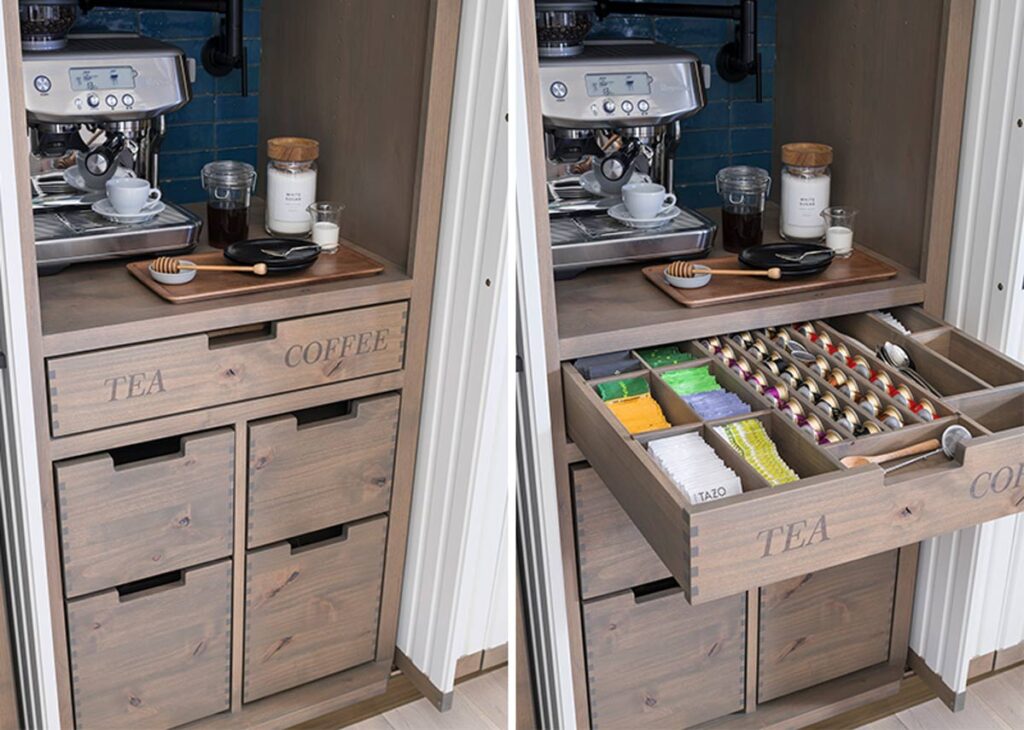kitchen drawer with organized coffee and tea details