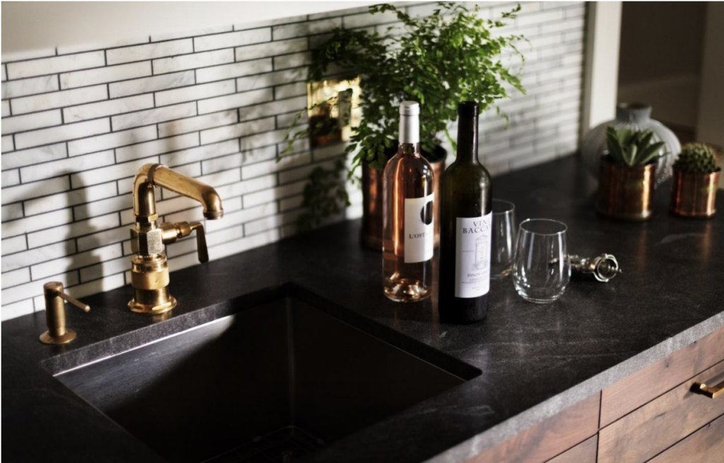 black bar countertop with sink