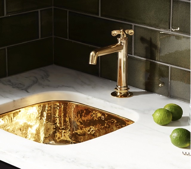 brass kitchen faucet and sink