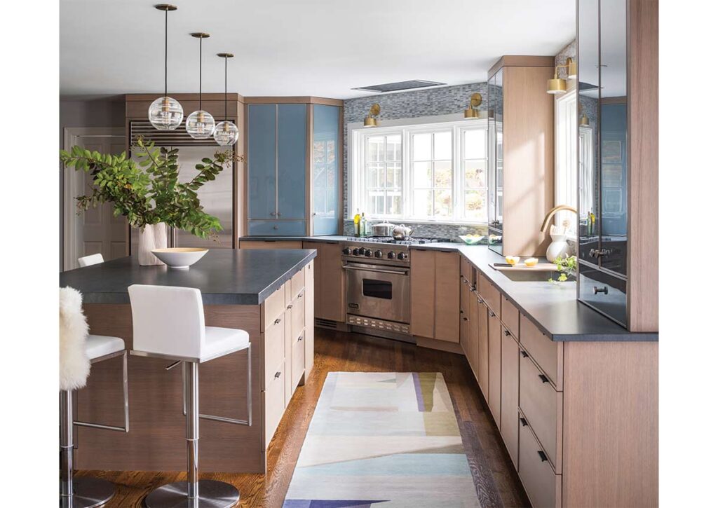 light blue and wood modern kitchen