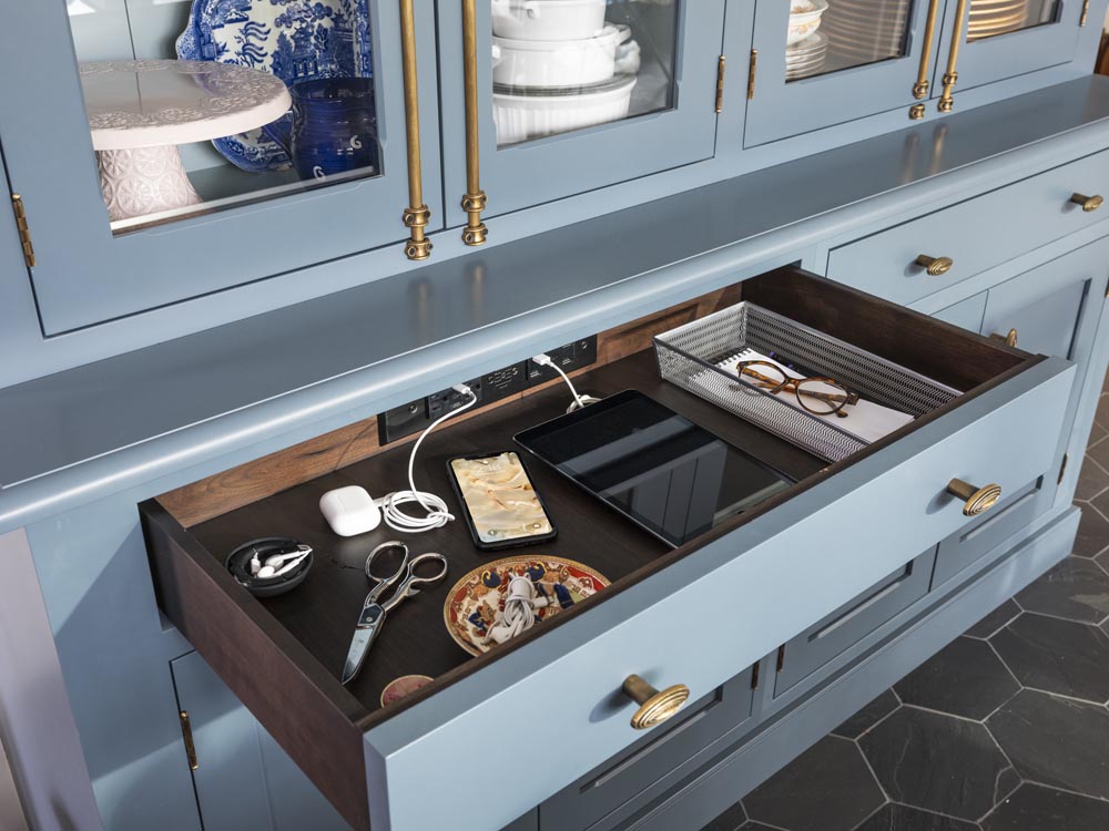 docking drawer in china cabinet with outlets