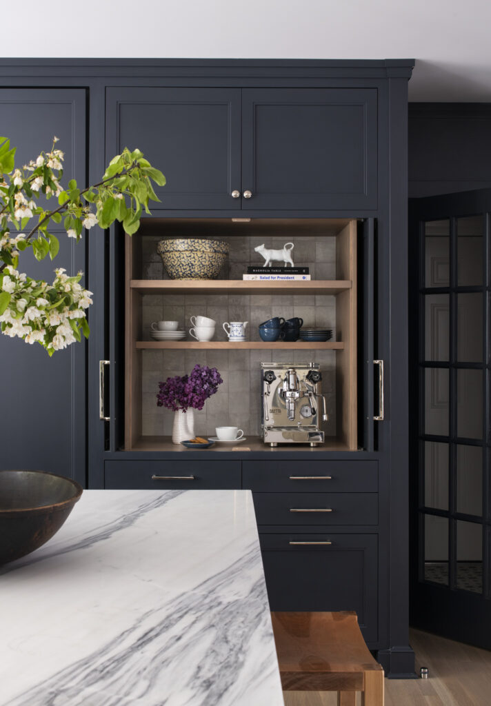 dark kitchen cabinets for coffee bar