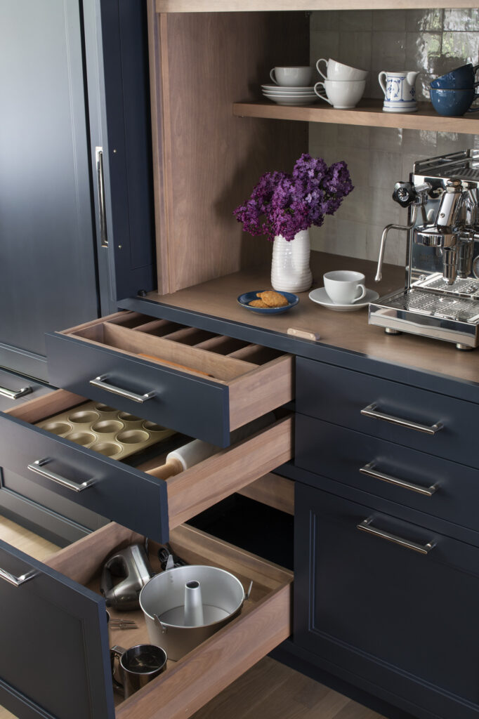 drawers with storage in coffee bar