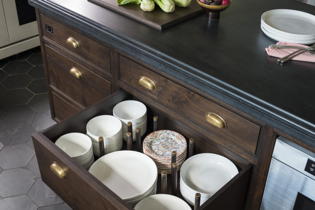 drawer with dishes and dividers