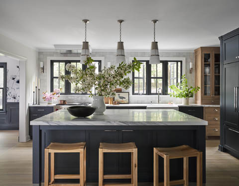 Country Kitchen Remodel with Black Cabinet Paint in Westchester