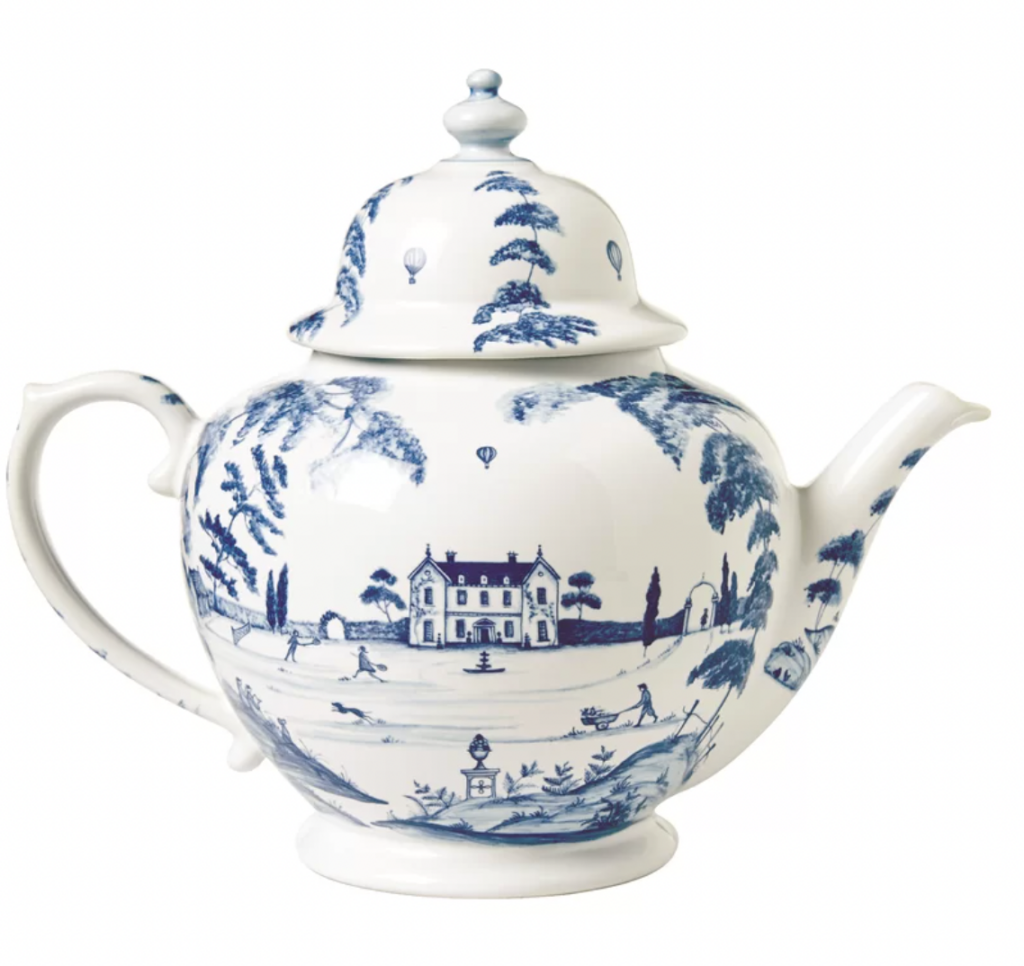 blue and white tea pot