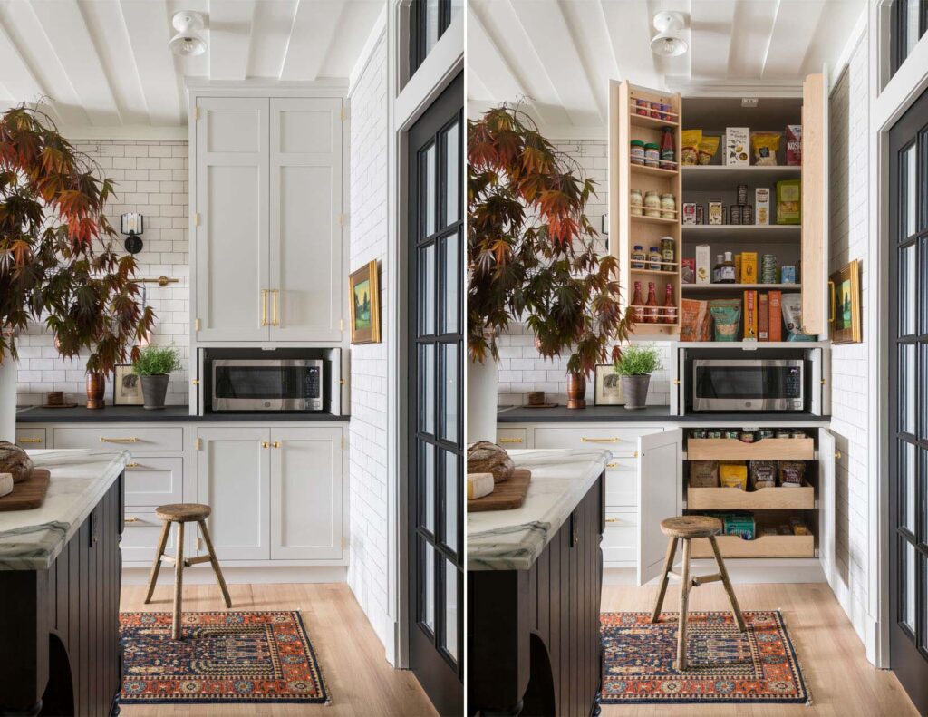 kitchen cabinet with pantry and microwave